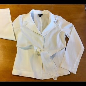DKNY Women's White Lapel Tie Front Shirt